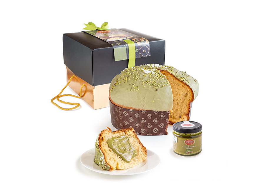 Scatola Panettone al Pistacchio con vasetto crema di pistacchio